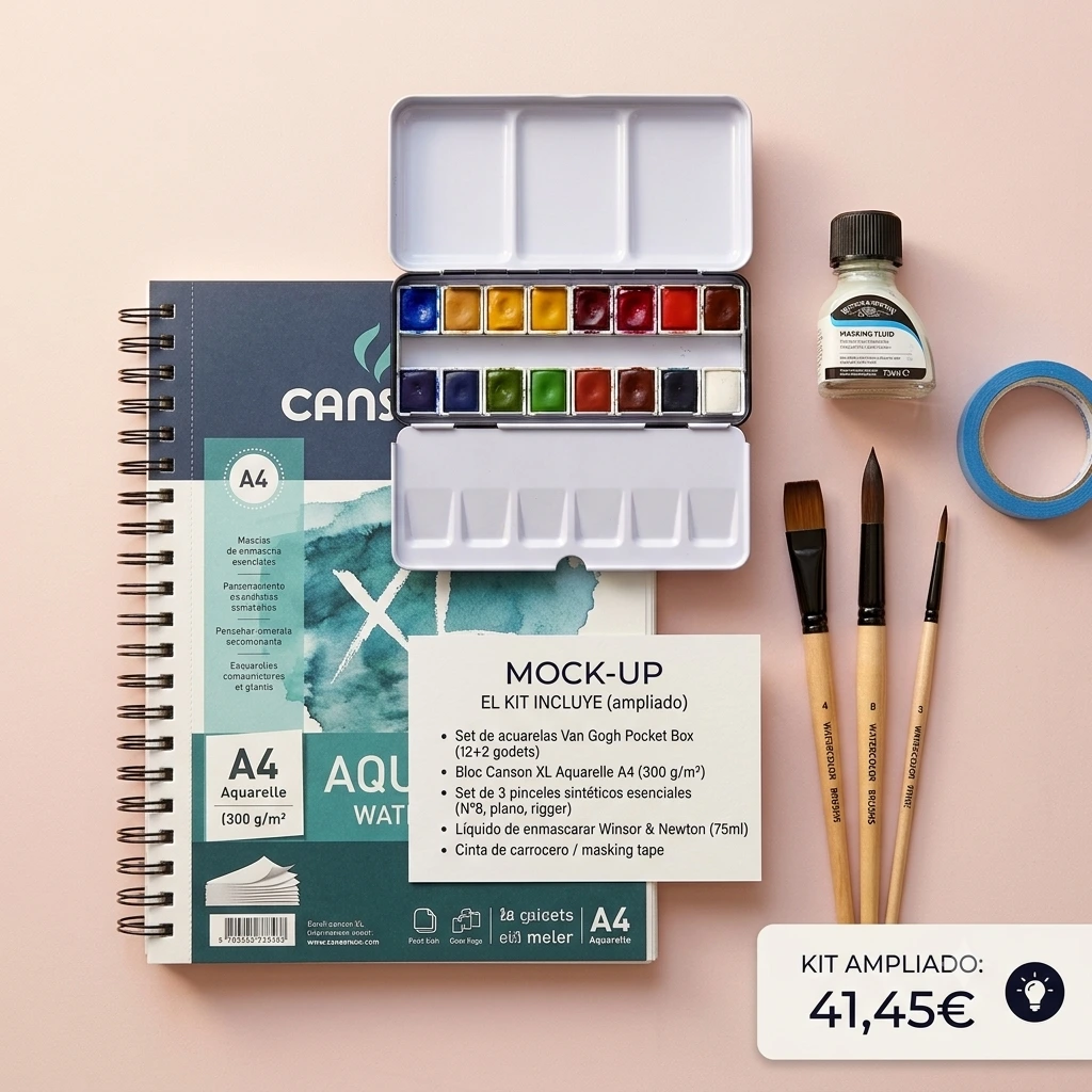 Kit completo de acuarela: 24 acuarelas, papel y pinceles
