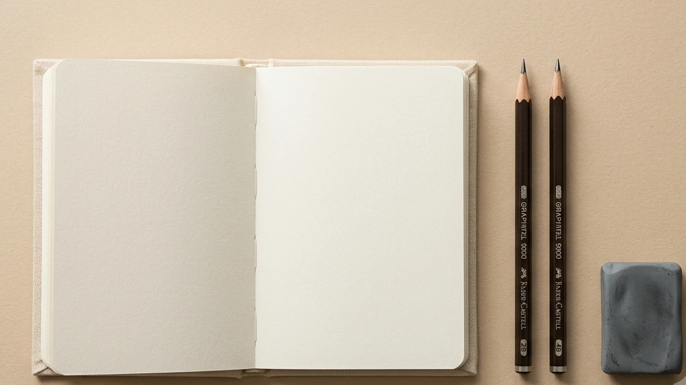 Materiales para dibujo a lápiz: lápices de grafito y cuaderno